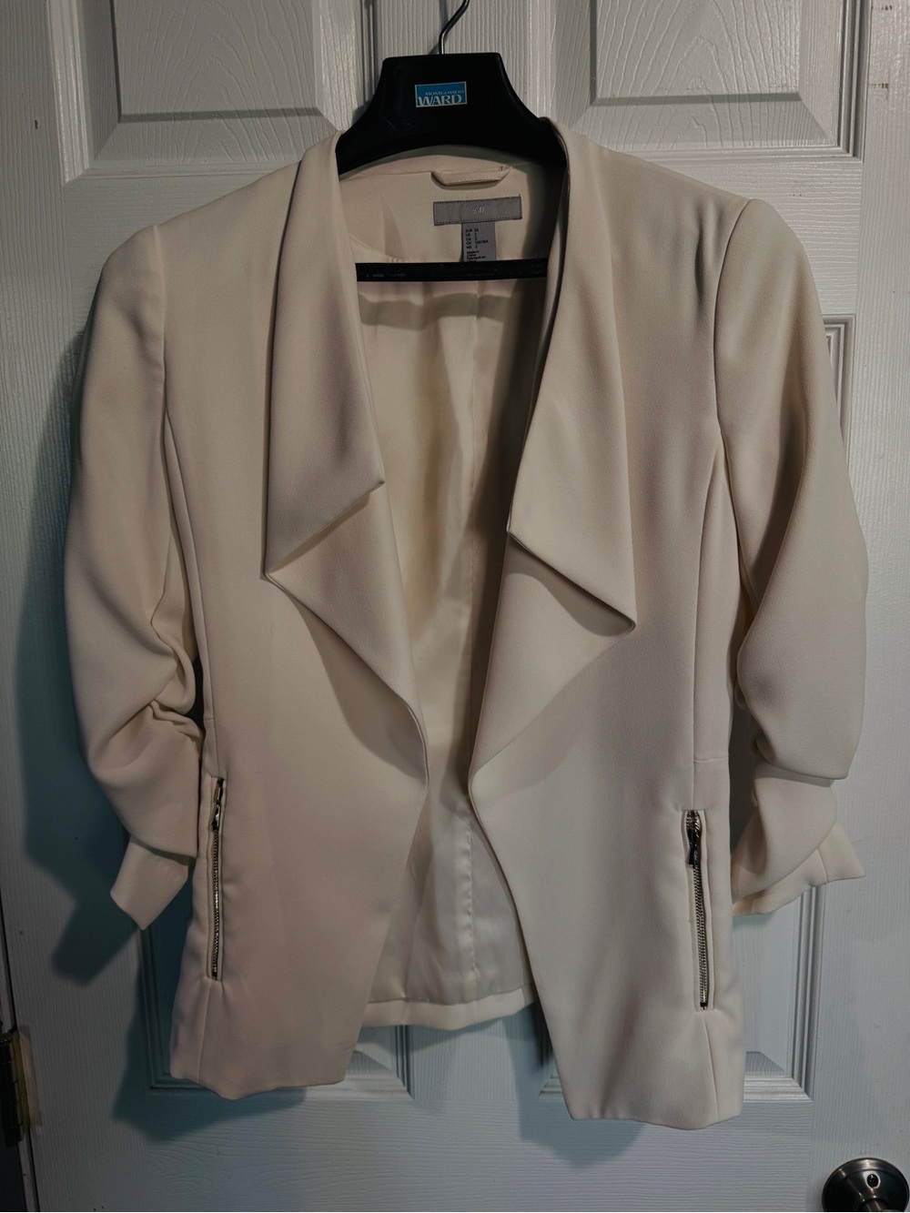 Women's H&M Draped Open Blazer Ivory Jacket Size 2.